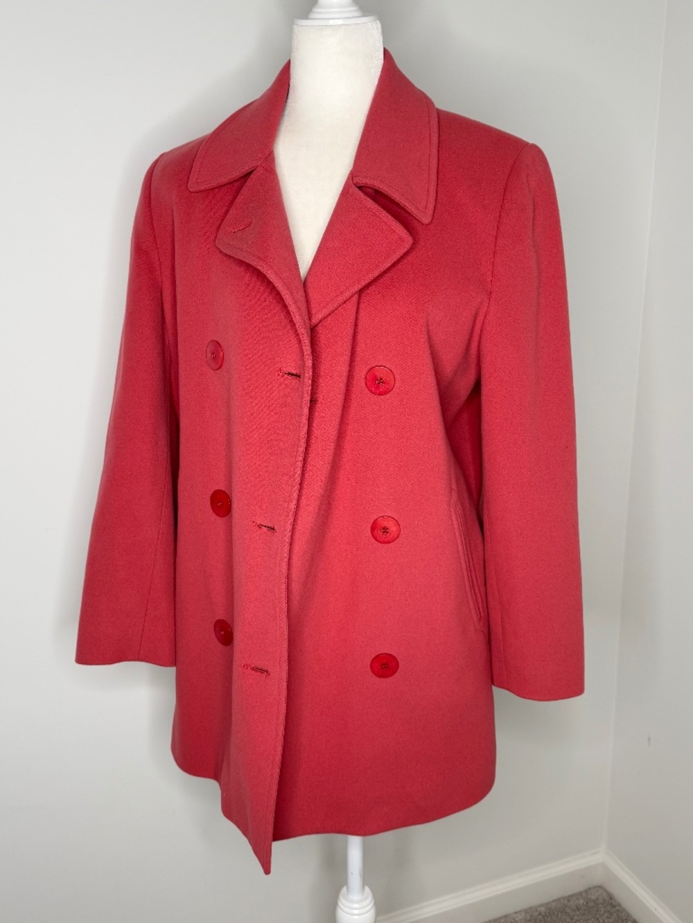 L L Bean Wool Cashmere Blend Pea Coat Salmon 8